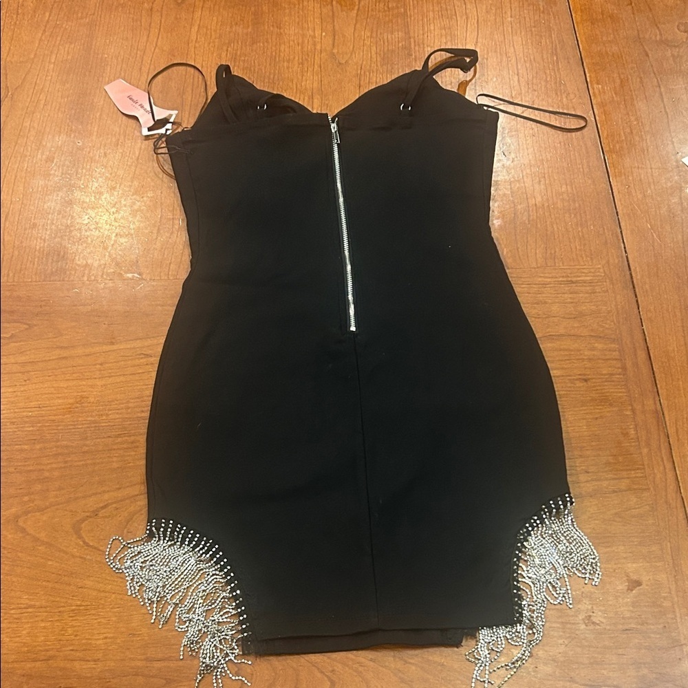 Haute Monde Black Dress With Rhinestone Fringe NWT size Medium - Picture 6 of 7